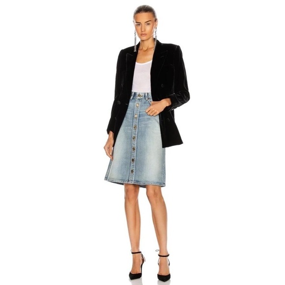 SAINT LAURENT Denim Skirt Womens 27 Blue High Waist Casual Designer Chic - Picture 1 of 11